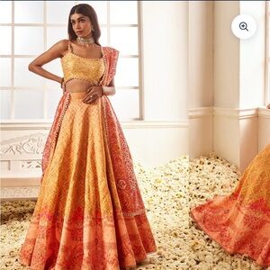 Lashkarra Embroidered Yellow-Orange XS Lehenga with Pink Accents